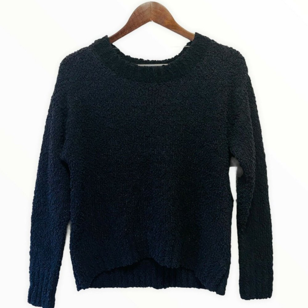 Sanctuary Women's S Fluffy Ribbed Cuff Cozy Long Sleeve Crew Neck Sweater Black
